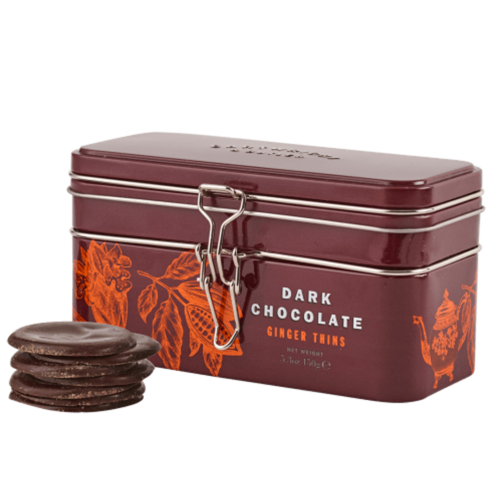 Treasure Chest Tin with Dark Chocolate Ginger Thins - 150 g Terramar Imports