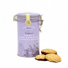 Load image into Gallery viewer, Lemon &amp; Dark Chocolate Viennese Whirls in Tin - 200 g