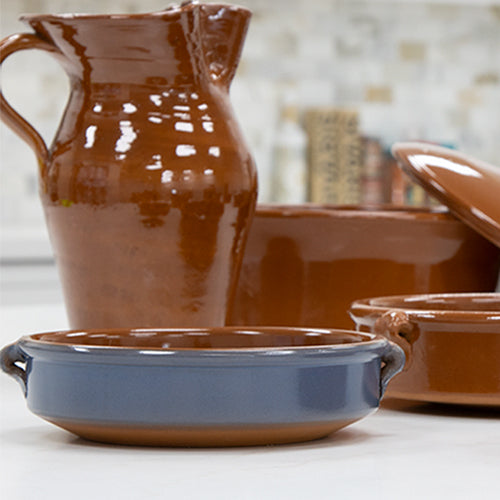 Terracotta Cazuela with Handles (Casserole Dish) Blue - 7.8 in Terramar Imports