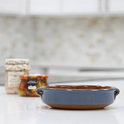 Casserole with Handles (Varnished Terra Cotta) Blue - 7.8 in (20 cm) Terramar Imports