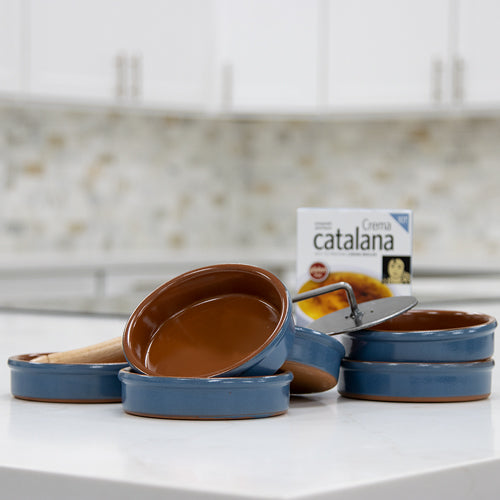 Crema Catalana Set (Varnished Terra Cotta) Blue / 6 pieces + Burner Terramar Imports
