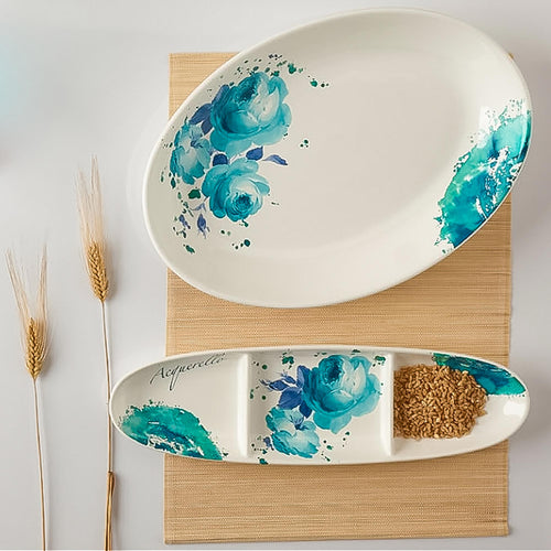 Acquerello (Water Color) Barca Compartment Plate - 26.45 oz Terramar Imports