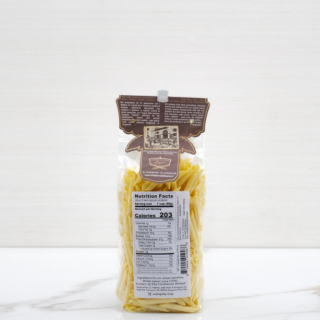 Durum Wheat Lemon Pennette Lisce Pasta La Fabbrica della Pasta Terramar Imports Terramar Imports