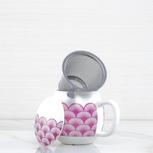 Load image into Gallery viewer, pink-ventagli-camilla-porcelain-herb-tea-mug-with-stainless-steel-strainer-la-via-del-te-terramar-imports
