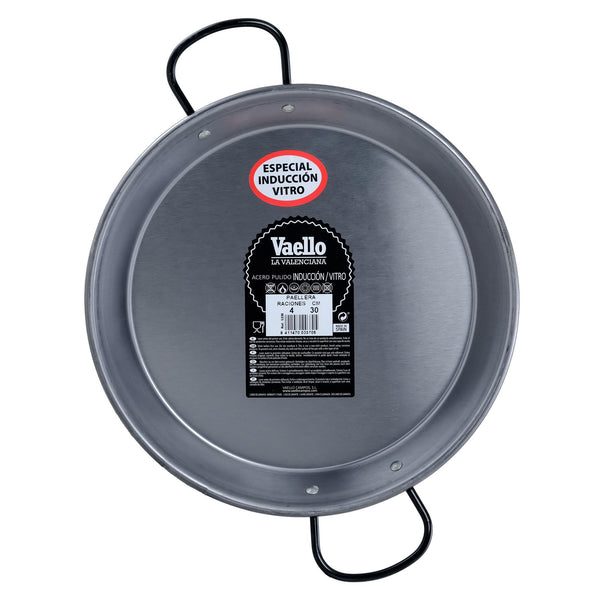 Induction Paella Pan Authentic Polished Steel 12 in (30 cm) / 4 se