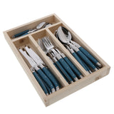 24 Pc Everyday Flatware Set with Blue Teal Colored Handles