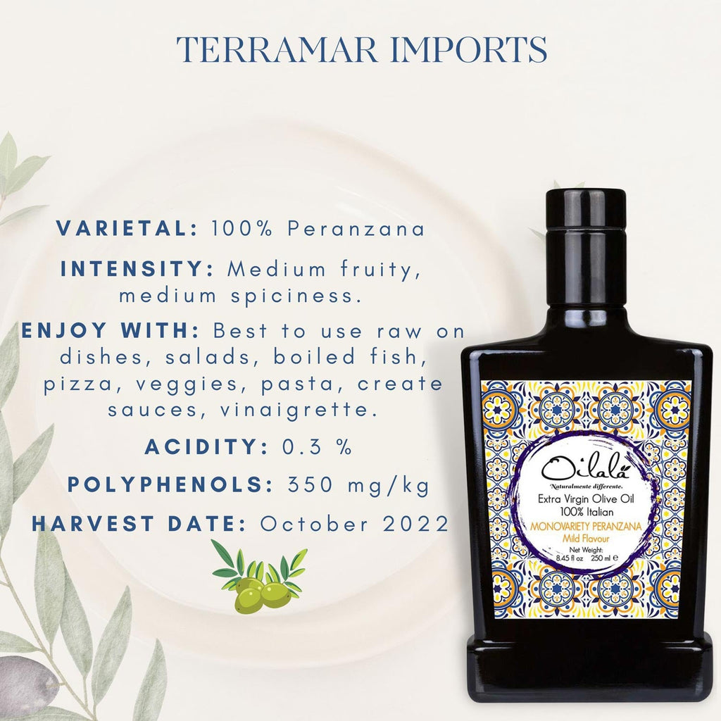 Monocultivar Peranzana King Extra Virgin Olive Oil - Oilala -  Terramar Imports Terramar Imports