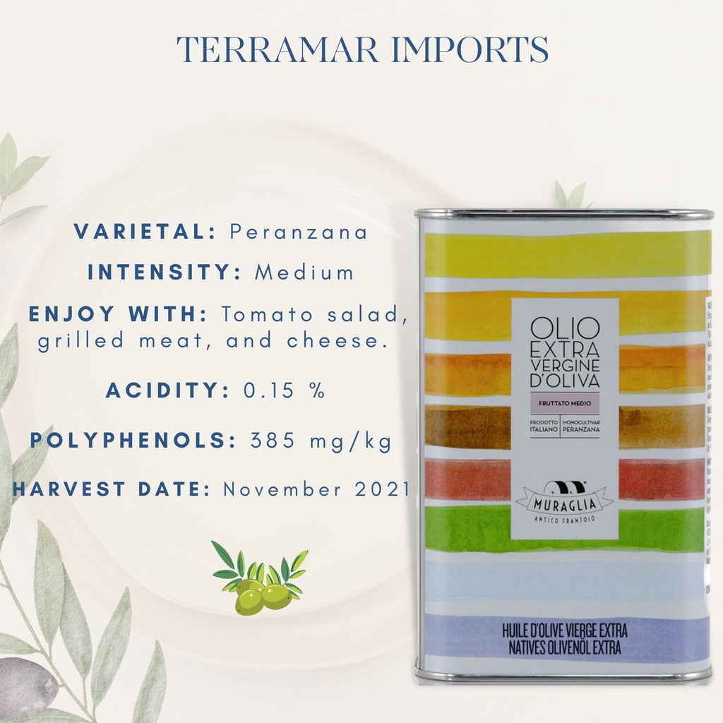 Medium Fruity Monocultivar Peranzana Extra Virgin Olive Oil - 33.8 fl oz Terramar Imports
