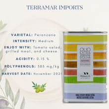 Load image into Gallery viewer, Medium Fruity Monocultivar Peranzana Extra Virgin Olive Oil - 33.8 fl oz