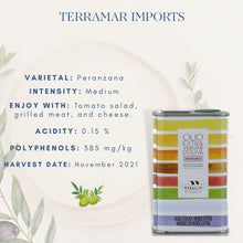 Load image into Gallery viewer, Medium Fruity Monocultivar Peranzana Extra Virgin Olive Oil  - 8.4 fl oz