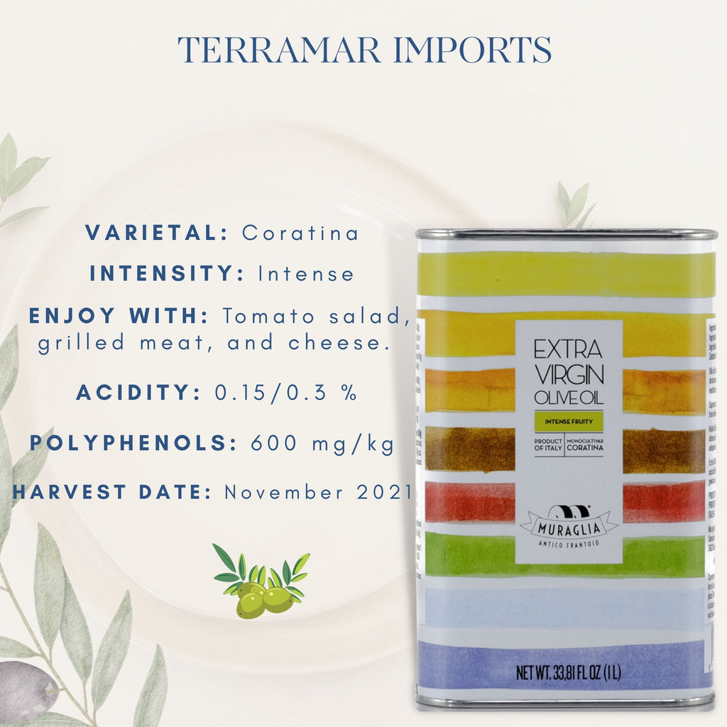 Intense Fruity Monocultivar Coratina Extra Virgin Olive Oil - 33.8 fl oz Terramar Imports