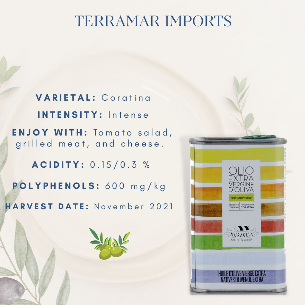 Intense Fruity Monocultivar Coratina Extra Virgin Olive Oil  - 8.4 fl oz Terramar Imports