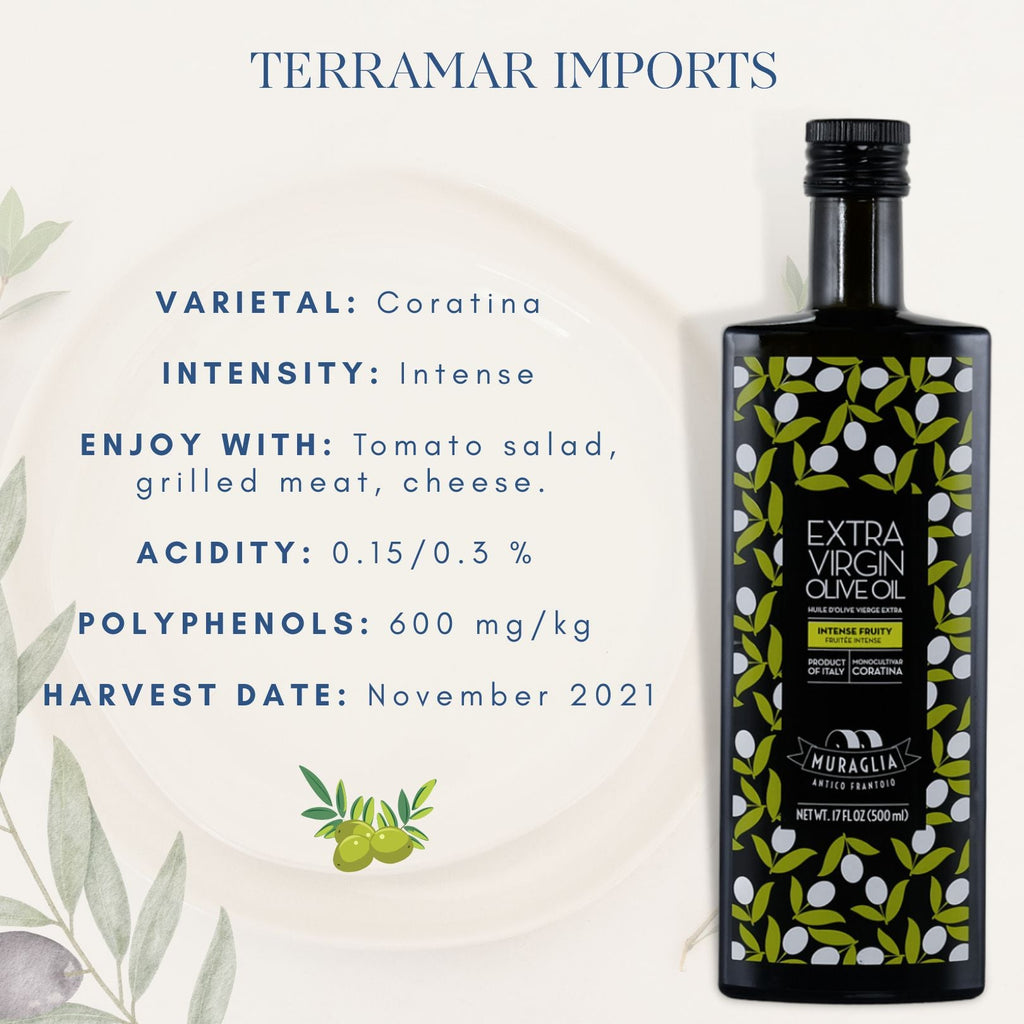 Intense Fruity Monocultivar Coratina Extra Virgin Olive Oil - 17 fl oz Terramar Imports