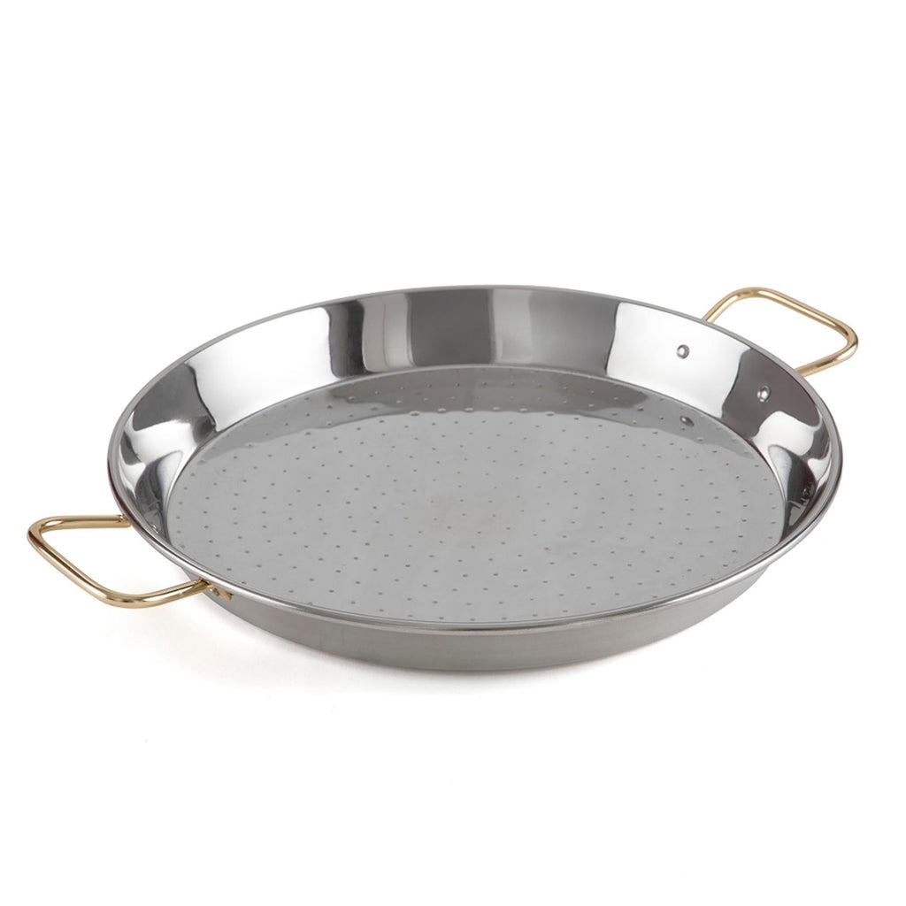 
paella-pan-polished-steel-gold-handles-garcima-terramar-imports Terramar Imports
