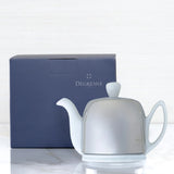 White Porcelain Teapot with Stainless Steel Strainer and Thermal Cover