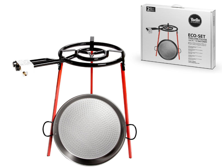 Spanish Paella Kit with Gas Burner & Polished Steel Pan - 18 in (46 cm) / 12 servings Terramar Imports