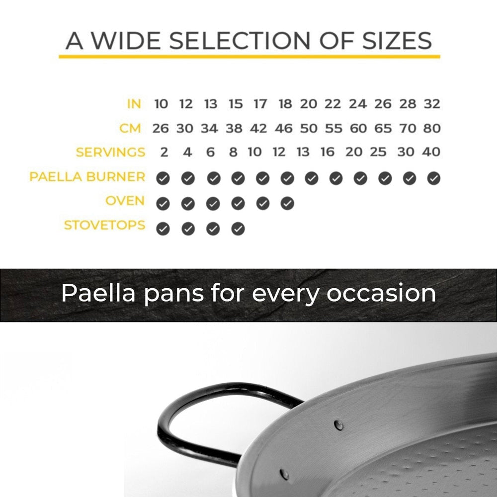 Induction Paella Pan Authentic Polished Steel 12 in (30 cm) / 4 se